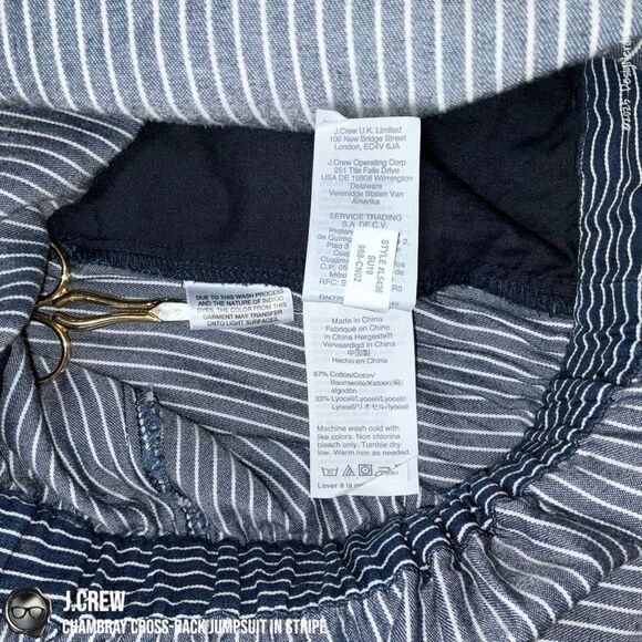 J.CREW CHAMBRAY CROSS-BACK OVERALL JUMPSUIT IN INDIGO RAILROAD STRIPE WIDE LEG - Picture 8 of 12